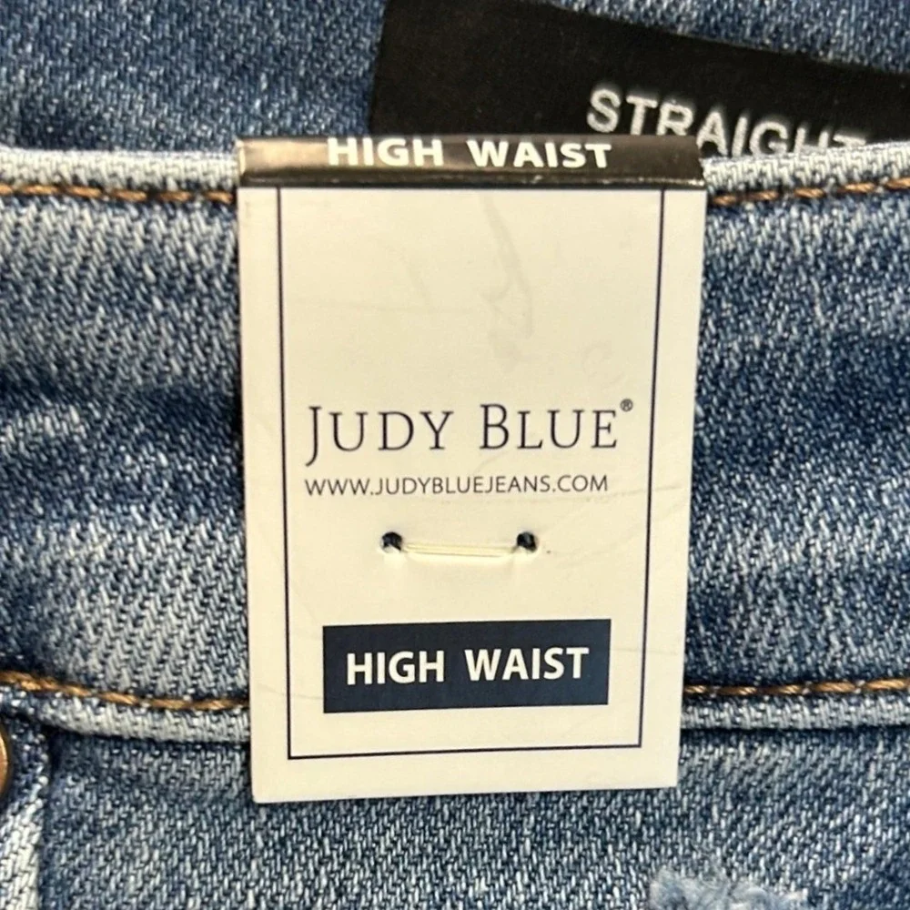 Judy BlueWide Leg Jeans Womens 0/24 HighRise Tummy Control Blue Denim Distressed